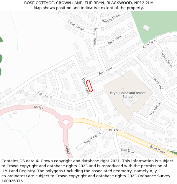 ROSE COTTAGE, CROWN LANE, THE BRYN, BLACKWOOD, NP12 2HA: Location map and indicative extent of plot