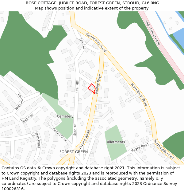ROSE COTTAGE, JUBILEE ROAD, FOREST GREEN, STROUD, GL6 0NG: Location map and indicative extent of plot