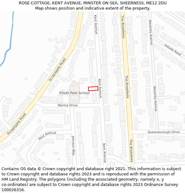 ROSE COTTAGE, KENT AVENUE, MINSTER ON SEA, SHEERNESS, ME12 2DU: Location map and indicative extent of plot
