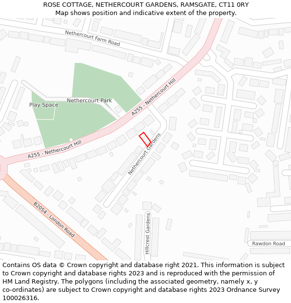 ROSE COTTAGE, NETHERCOURT GARDENS, RAMSGATE, CT11 0RY: Location map and indicative extent of plot