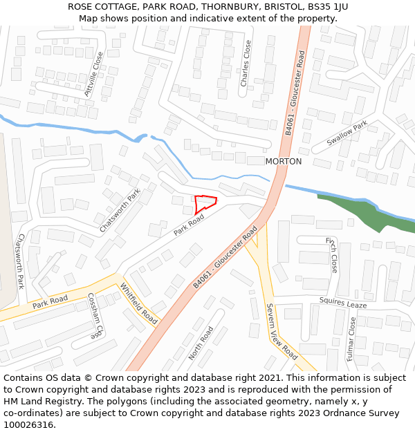ROSE COTTAGE, PARK ROAD, THORNBURY, BRISTOL, BS35 1JU: Location map and indicative extent of plot
