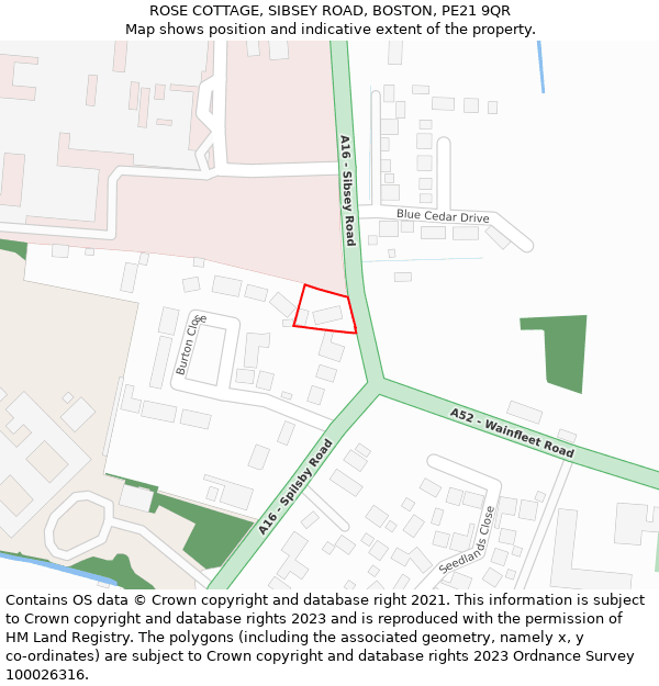 ROSE COTTAGE, SIBSEY ROAD, BOSTON, PE21 9QR: Location map and indicative extent of plot
