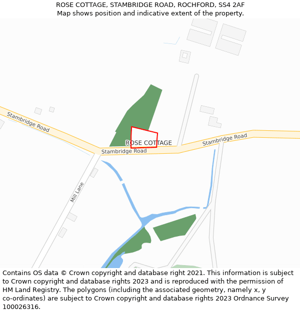 ROSE COTTAGE, STAMBRIDGE ROAD, ROCHFORD, SS4 2AF: Location map and indicative extent of plot