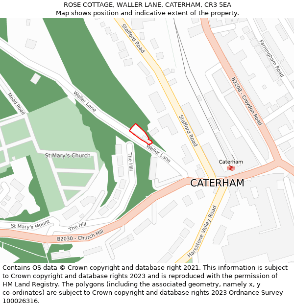 ROSE COTTAGE, WALLER LANE, CATERHAM, CR3 5EA: Location map and indicative extent of plot