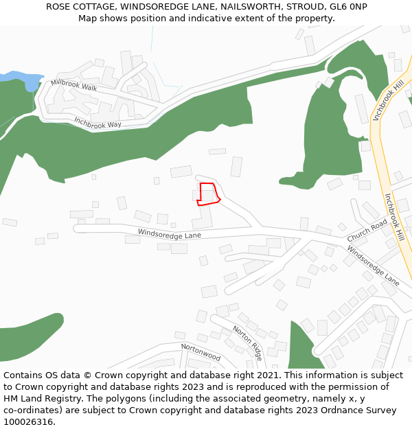 ROSE COTTAGE, WINDSOREDGE LANE, NAILSWORTH, STROUD, GL6 0NP: Location map and indicative extent of plot