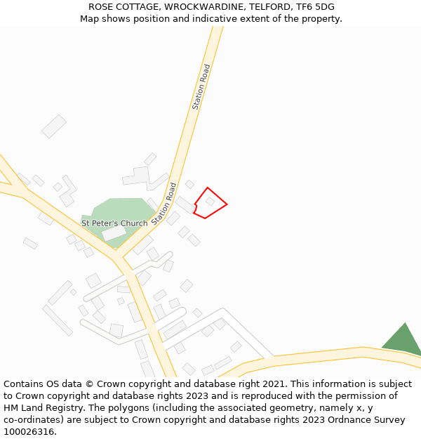ROSE COTTAGE, WROCKWARDINE, TELFORD, TF6 5DG: Location map and indicative extent of plot