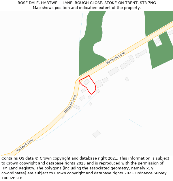 ROSE DALE, HARTWELL LANE, ROUGH CLOSE, STOKE-ON-TRENT, ST3 7NG: Location map and indicative extent of plot