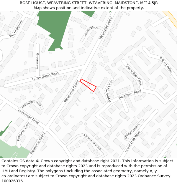 ROSE HOUSE, WEAVERING STREET, WEAVERING, MAIDSTONE, ME14 5JR: Location map and indicative extent of plot