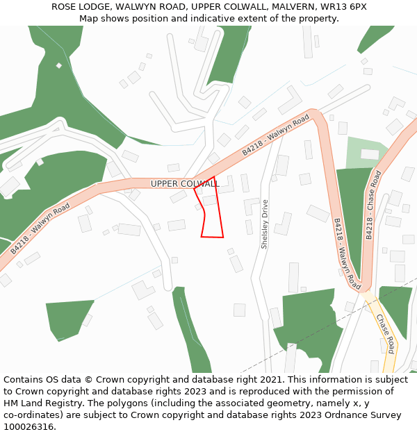 ROSE LODGE, WALWYN ROAD, UPPER COLWALL, MALVERN, WR13 6PX: Location map and indicative extent of plot