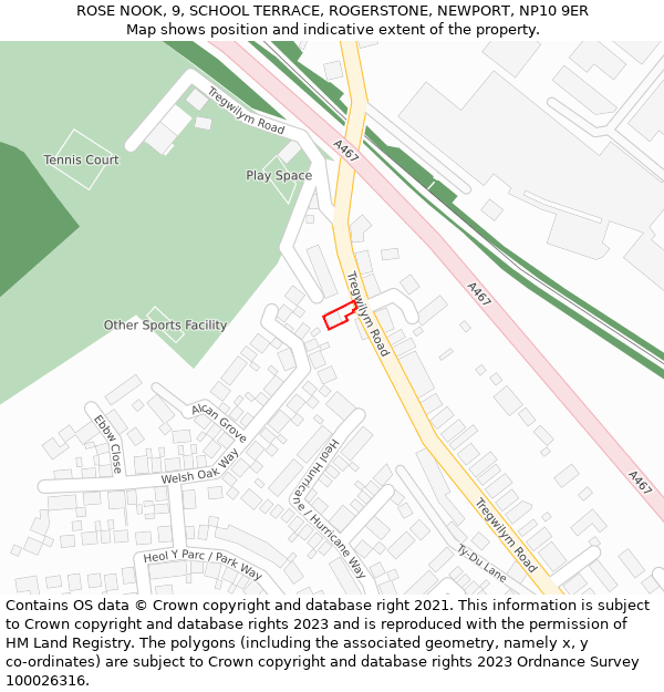 ROSE NOOK, 9, SCHOOL TERRACE, ROGERSTONE, NEWPORT, NP10 9ER: Location map and indicative extent of plot