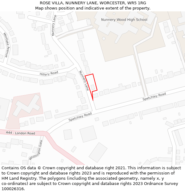 ROSE VILLA, NUNNERY LANE, WORCESTER, WR5 1RG: Location map and indicative extent of plot