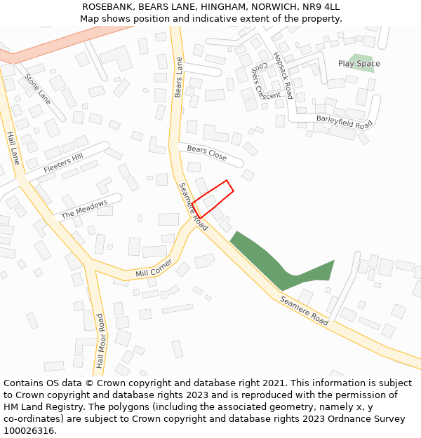 ROSEBANK, BEARS LANE, HINGHAM, NORWICH, NR9 4LL: Location map and indicative extent of plot