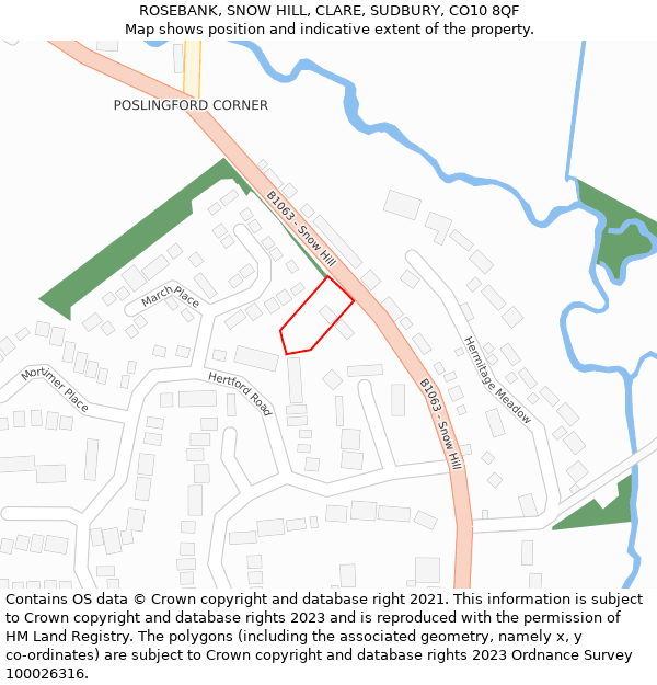 ROSEBANK, SNOW HILL, CLARE, SUDBURY, CO10 8QF: Location map and indicative extent of plot