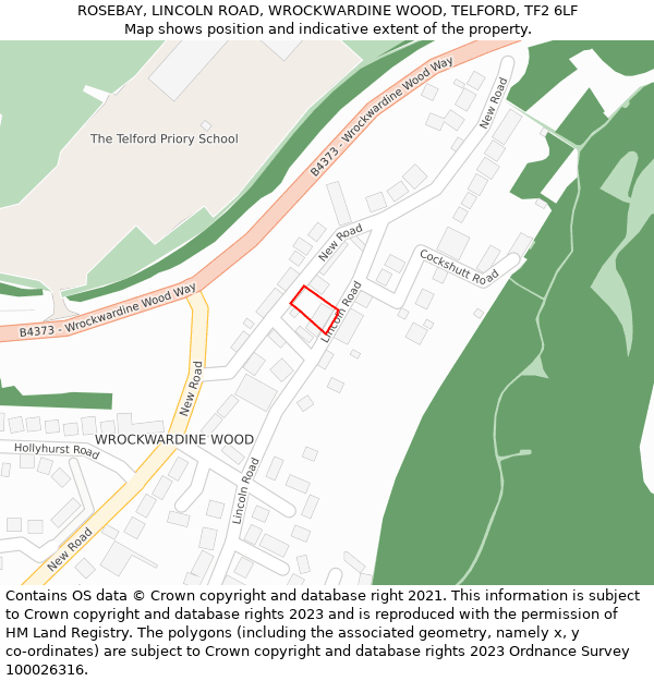 ROSEBAY, LINCOLN ROAD, WROCKWARDINE WOOD, TELFORD, TF2 6LF: Location map and indicative extent of plot