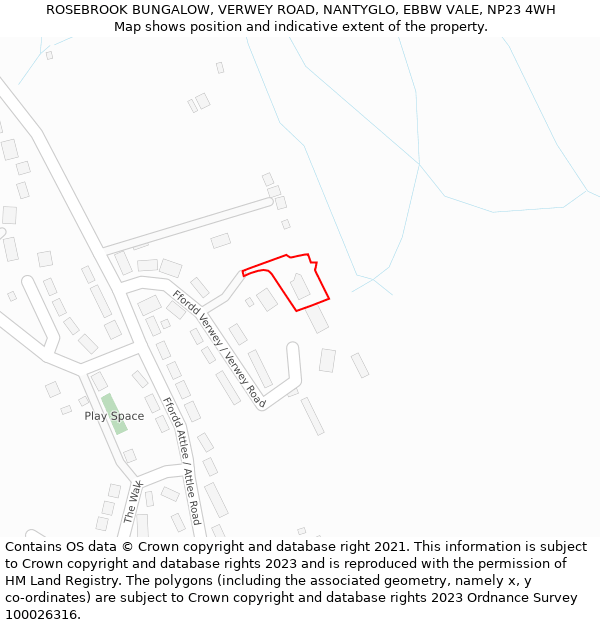 ROSEBROOK BUNGALOW, VERWEY ROAD, NANTYGLO, EBBW VALE, NP23 4WH: Location map and indicative extent of plot