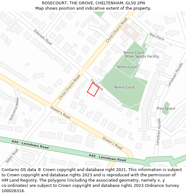 ROSECOURT, THE GROVE, CHELTENHAM, GL50 2PN: Location map and indicative extent of plot