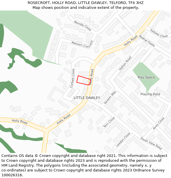 ROSECROFT, HOLLY ROAD, LITTLE DAWLEY, TELFORD, TF4 3HZ: Location map and indicative extent of plot