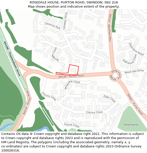 ROSEDALE HOUSE, PURTON ROAD, SWINDON, SN2 2LN: Location map and indicative extent of plot
