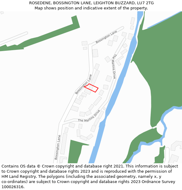 ROSEDENE, BOSSINGTON LANE, LEIGHTON BUZZARD, LU7 2TG: Location map and indicative extent of plot