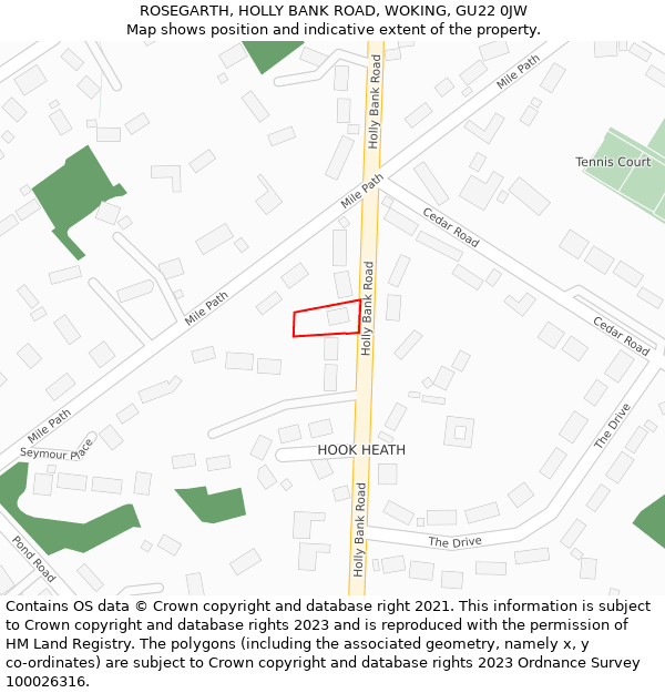 ROSEGARTH, HOLLY BANK ROAD, WOKING, GU22 0JW: Location map and indicative extent of plot