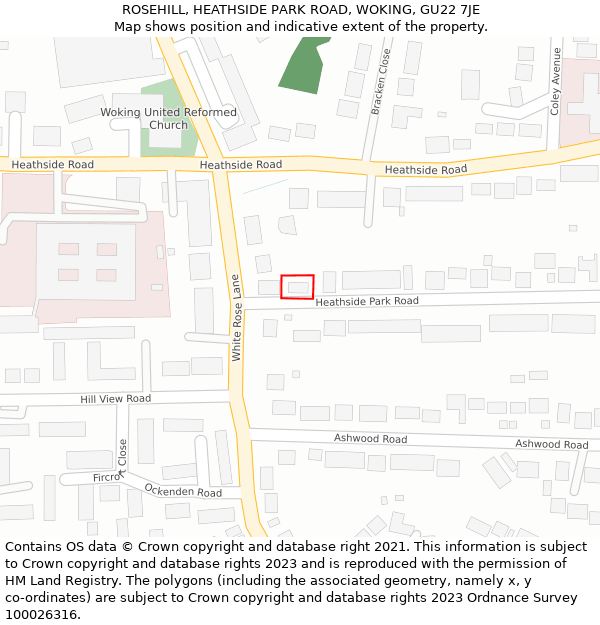 ROSEHILL, HEATHSIDE PARK ROAD, WOKING, GU22 7JE: Location map and indicative extent of plot