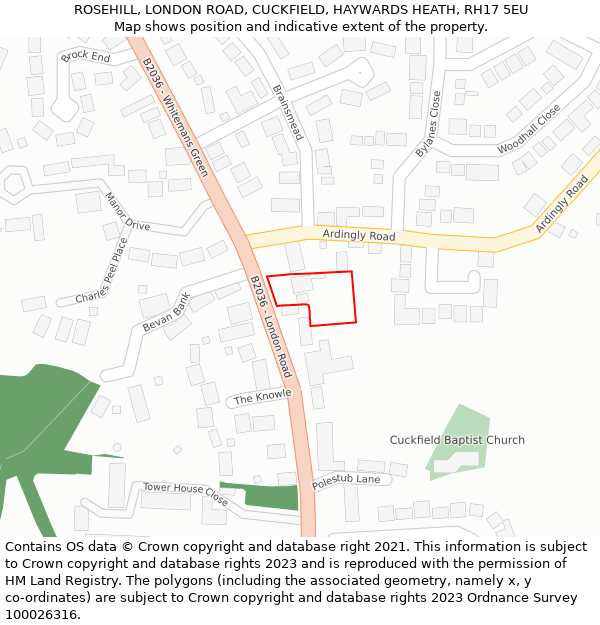 ROSEHILL, LONDON ROAD, CUCKFIELD, HAYWARDS HEATH, RH17 5EU: Location map and indicative extent of plot