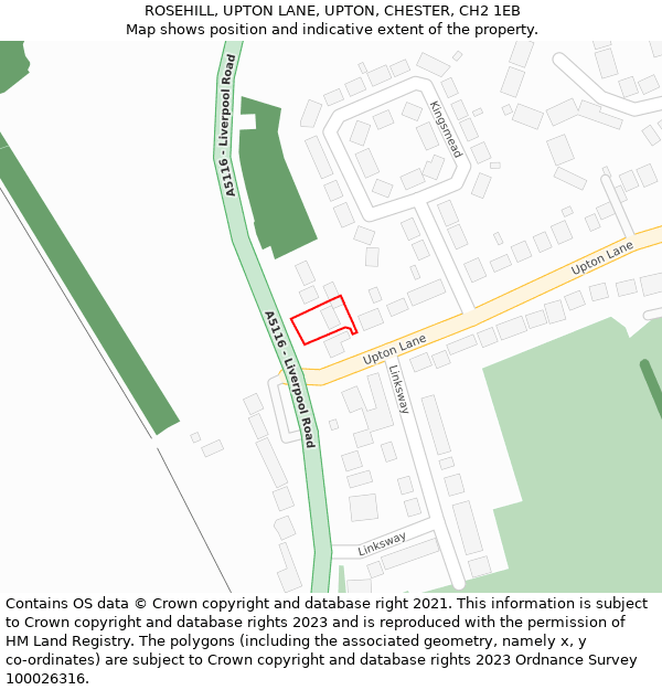 ROSEHILL, UPTON LANE, UPTON, CHESTER, CH2 1EB: Location map and indicative extent of plot