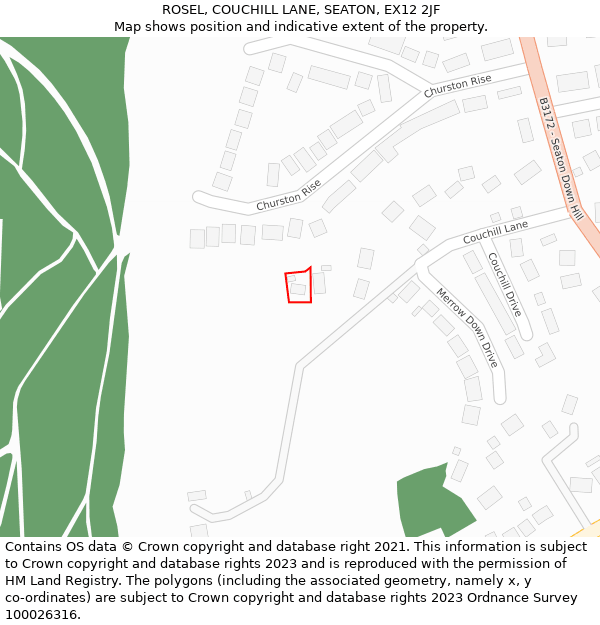 ROSEL, COUCHILL LANE, SEATON, EX12 2JF: Location map and indicative extent of plot