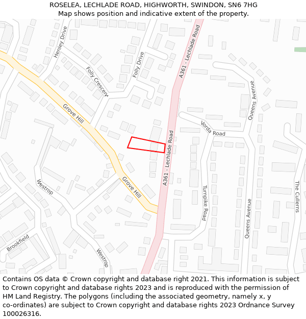 ROSELEA, LECHLADE ROAD, HIGHWORTH, SWINDON, SN6 7HG: Location map and indicative extent of plot