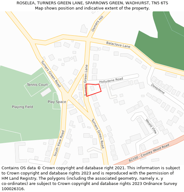 ROSELEA, TURNERS GREEN LANE, SPARROWS GREEN, WADHURST, TN5 6TS: Location map and indicative extent of plot