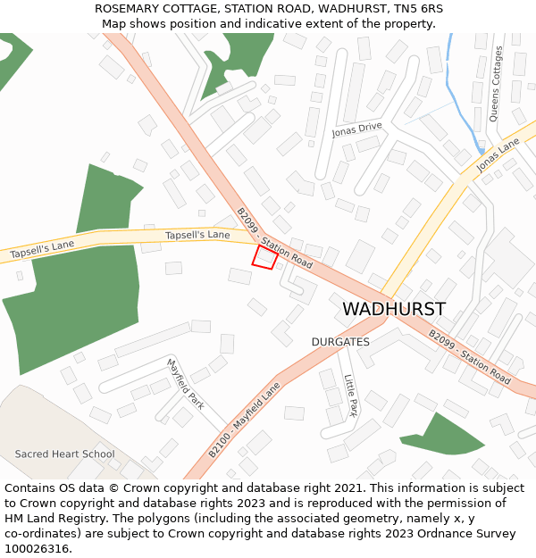 ROSEMARY COTTAGE, STATION ROAD, WADHURST, TN5 6RS: Location map and indicative extent of plot