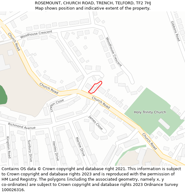 ROSEMOUNT, CHURCH ROAD, TRENCH, TELFORD, TF2 7HJ: Location map and indicative extent of plot