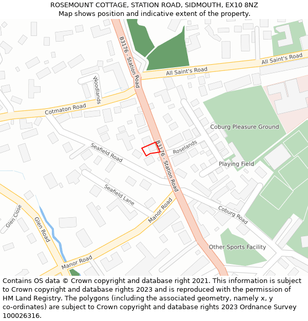 ROSEMOUNT COTTAGE, STATION ROAD, SIDMOUTH, EX10 8NZ: Location map and indicative extent of plot