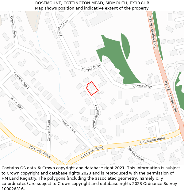 ROSEMOUNT, COTTINGTON MEAD, SIDMOUTH, EX10 8HB: Location map and indicative extent of plot