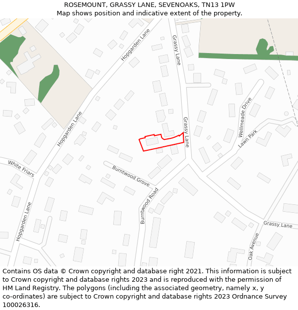 ROSEMOUNT, GRASSY LANE, SEVENOAKS, TN13 1PW: Location map and indicative extent of plot