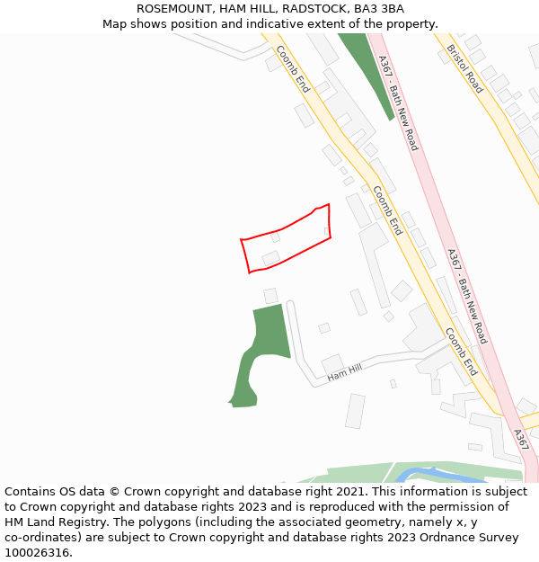 ROSEMOUNT, HAM HILL, RADSTOCK, BA3 3BA: Location map and indicative extent of plot