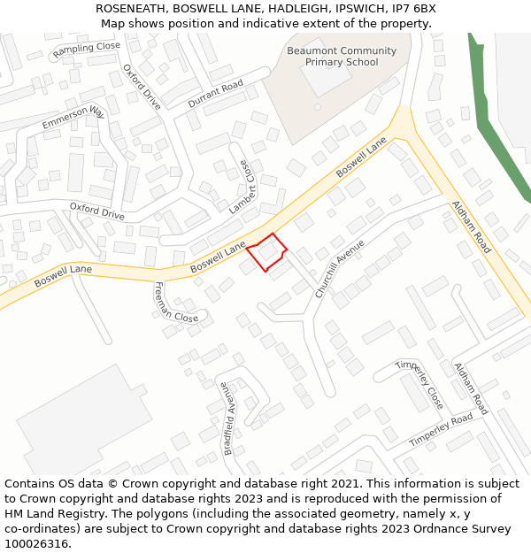 ROSENEATH, BOSWELL LANE, HADLEIGH, IPSWICH, IP7 6BX: Location map and indicative extent of plot