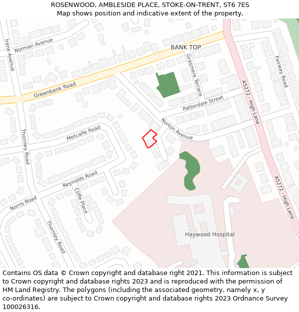 ROSENWOOD, AMBLESIDE PLACE, STOKE-ON-TRENT, ST6 7ES: Location map and indicative extent of plot