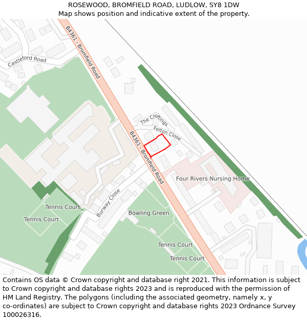 ROSEWOOD, BROMFIELD ROAD, LUDLOW, SY8 1DW: Location map and indicative extent of plot