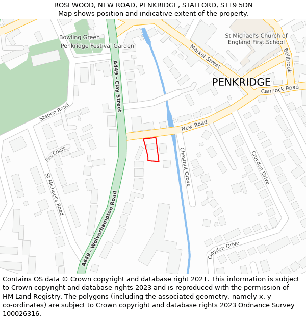 ROSEWOOD, NEW ROAD, PENKRIDGE, STAFFORD, ST19 5DN: Location map and indicative extent of plot