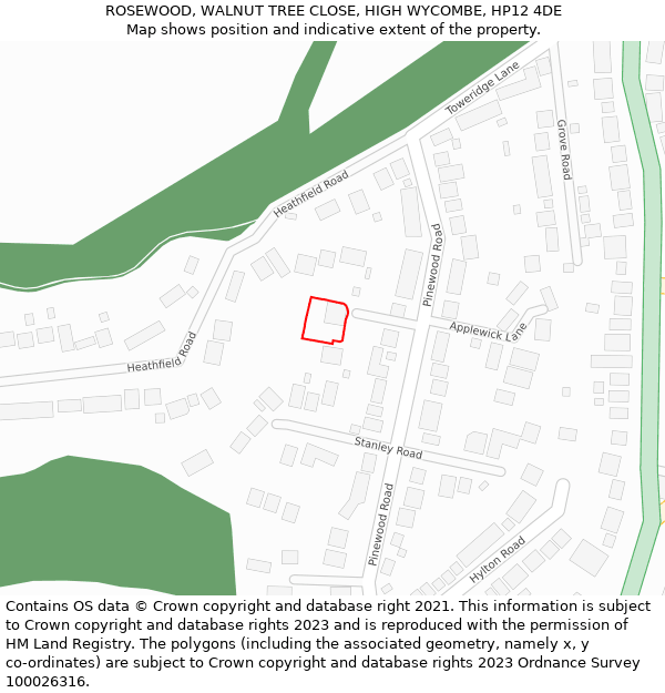 ROSEWOOD, WALNUT TREE CLOSE, HIGH WYCOMBE, HP12 4DE: Location map and indicative extent of plot