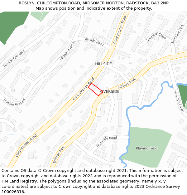 ROSLYN, CHILCOMPTON ROAD, MIDSOMER NORTON, RADSTOCK, BA3 2NP: Location map and indicative extent of plot