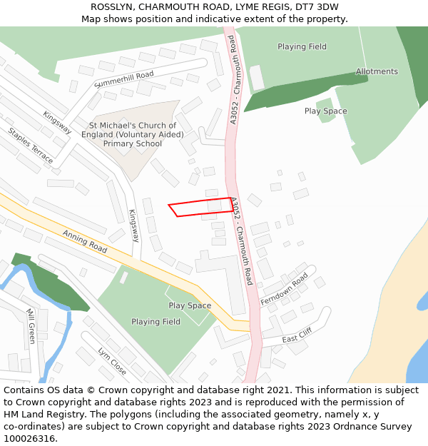 ROSSLYN, CHARMOUTH ROAD, LYME REGIS, DT7 3DW: Location map and indicative extent of plot