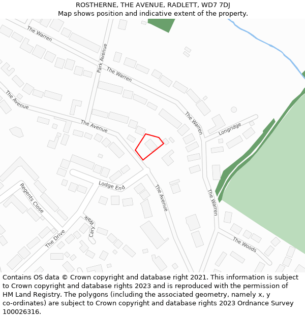 ROSTHERNE, THE AVENUE, RADLETT, WD7 7DJ: Location map and indicative extent of plot