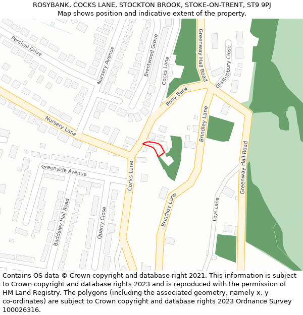 ROSYBANK, COCKS LANE, STOCKTON BROOK, STOKE-ON-TRENT, ST9 9PJ: Location map and indicative extent of plot