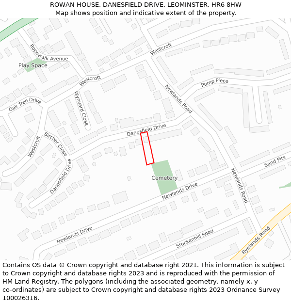 ROWAN HOUSE, DANESFIELD DRIVE, LEOMINSTER, HR6 8HW: Location map and indicative extent of plot