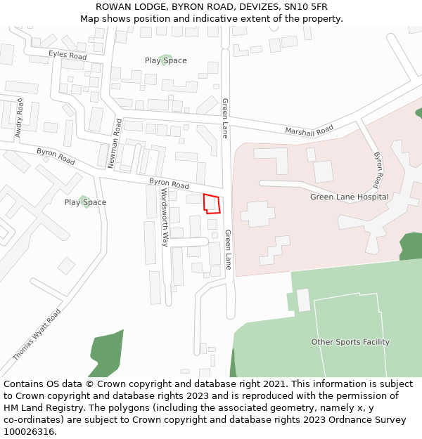 ROWAN LODGE, BYRON ROAD, DEVIZES, SN10 5FR: Location map and indicative extent of plot