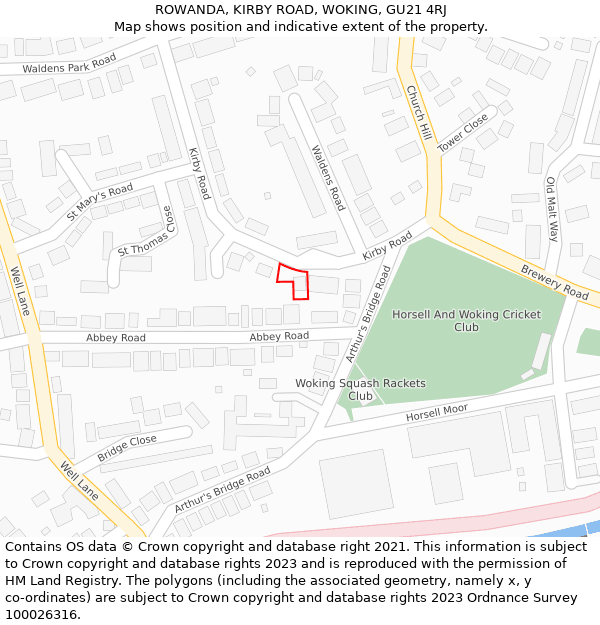 ROWANDA, KIRBY ROAD, WOKING, GU21 4RJ: Location map and indicative extent of plot