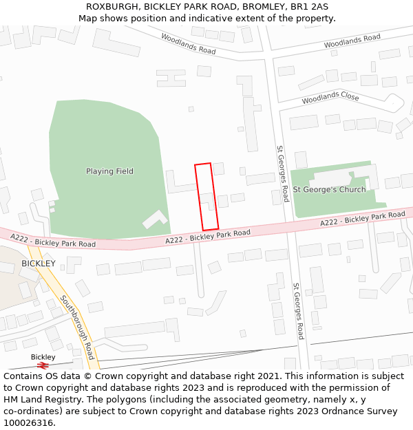 ROXBURGH, BICKLEY PARK ROAD, BROMLEY, BR1 2AS: Location map and indicative extent of plot