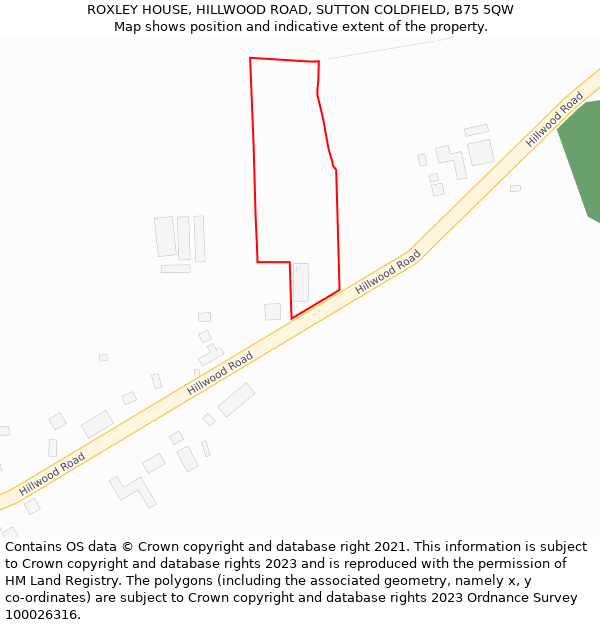 ROXLEY HOUSE, HILLWOOD ROAD, SUTTON COLDFIELD, B75 5QW: Location map and indicative extent of plot